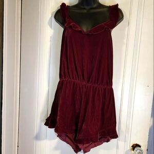 VS velour velvet burgundy maroon teddy romper L